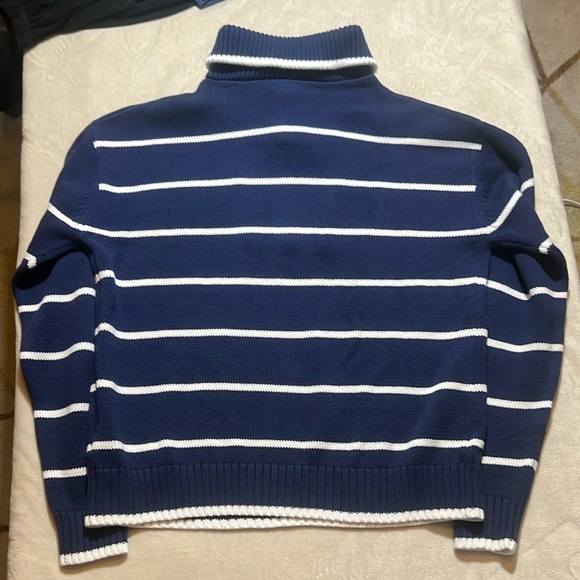 NWT United Colors of Benetton Navy White Striped 1/4 Zip Sweater sz L - Picture 8 of 8